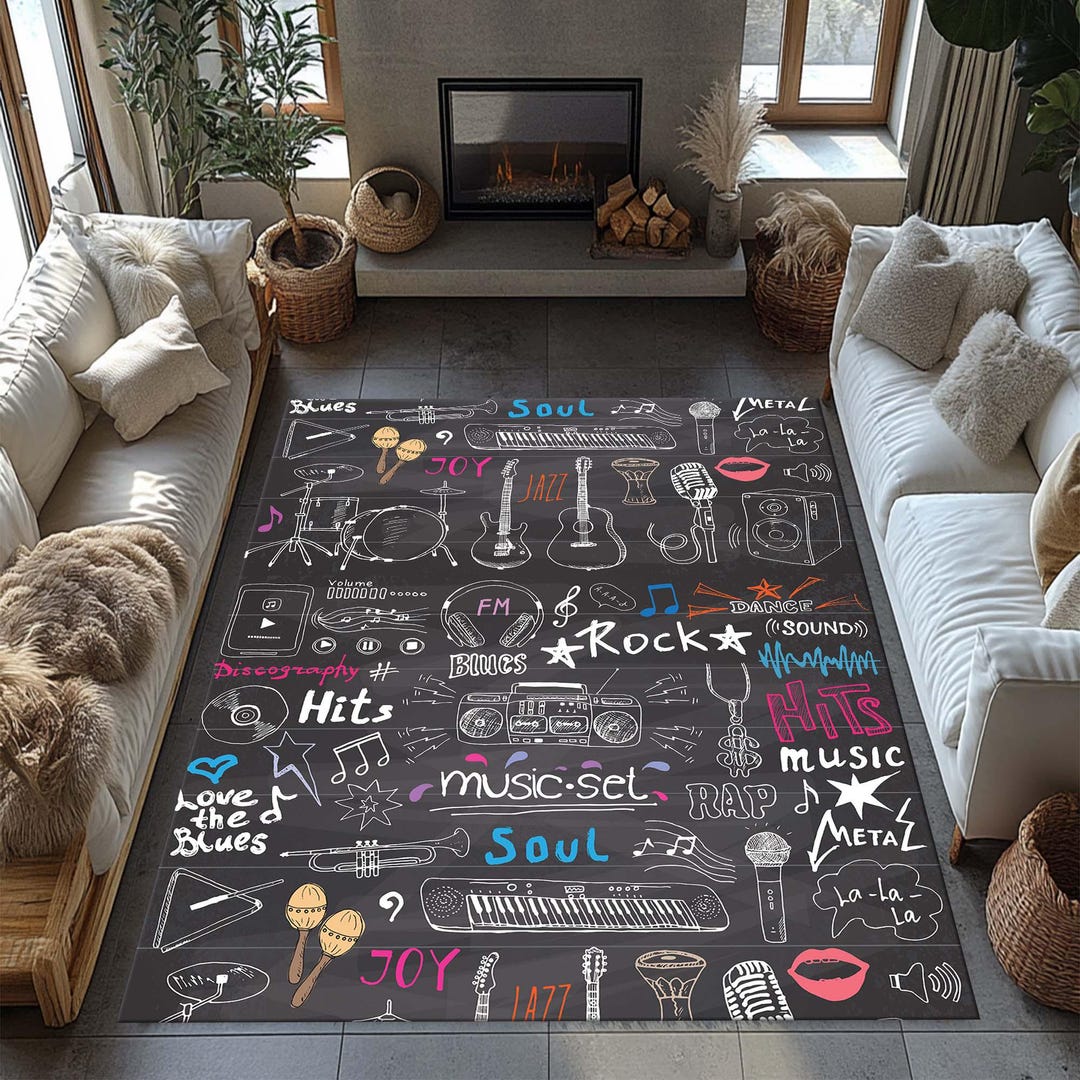 Musıc Rug, Metal Rock Rugs, Music Band Rug, Heavy Metal Rug, Music Room ...