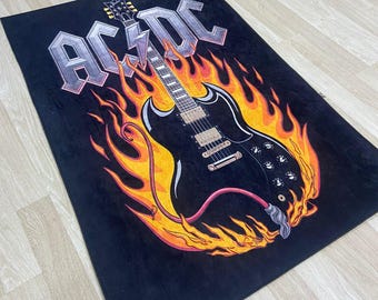 AC DC Rug, acdc rugs, Music Band Rug, Heavy Metal Rug, Music Room Rug, ACDC Street Music Band, Living Room Rug, Vintage Music, Metal Rug