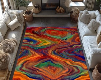 Alfombra multicolor, alfombra colorida, alfombra groovy, alfombra de área colorida, alfombra rosa fucsia, alfombra arco iris, alfombra trippy, alfombra de decoración del hogar funky, regalo de alfombra moderna