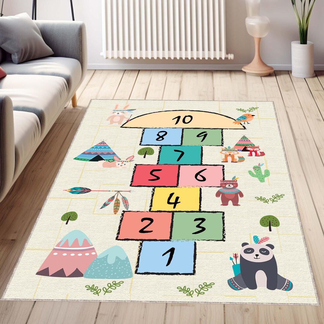 Kids Play Padding Rug Kids Hopscotch Play Rug, Non-slip Game Rug for Children, Soft Machine ...