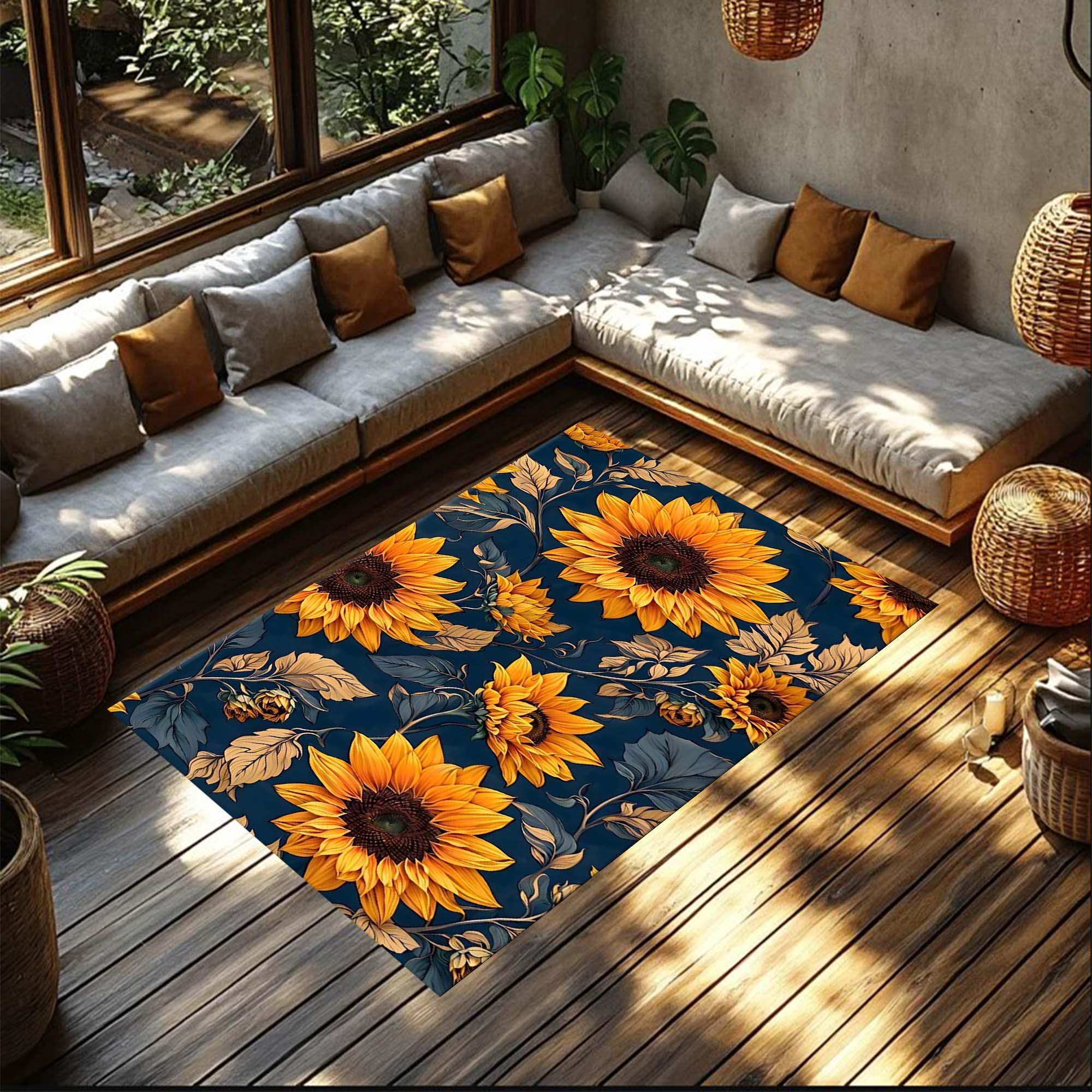 Sunflower Rug, Flower Decor Rug for Kitchen, Living Room & Bedroom ...