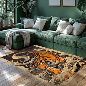 Tiger Rug, Decorative Rug For Bold Decor, Maximalist Home Decor, Colorful Washable Rug For Flamboyant Home Decor, Living Room, Fierce Decor