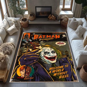 Super Hero Rug, Magazine Cover, Comic Book, Legendary Hero, Cartoon Cover Rug, Chield Rug, Superhero Rug, Joker Rug, Why so serious Rug,