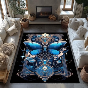 Butterfly Rug, Luna Moth Rug, Moth Decor Rug, Living Room Rug, Primitive Look Rug, Kitchen Animal Home Decor, Modern Fine Art, Housewarming,