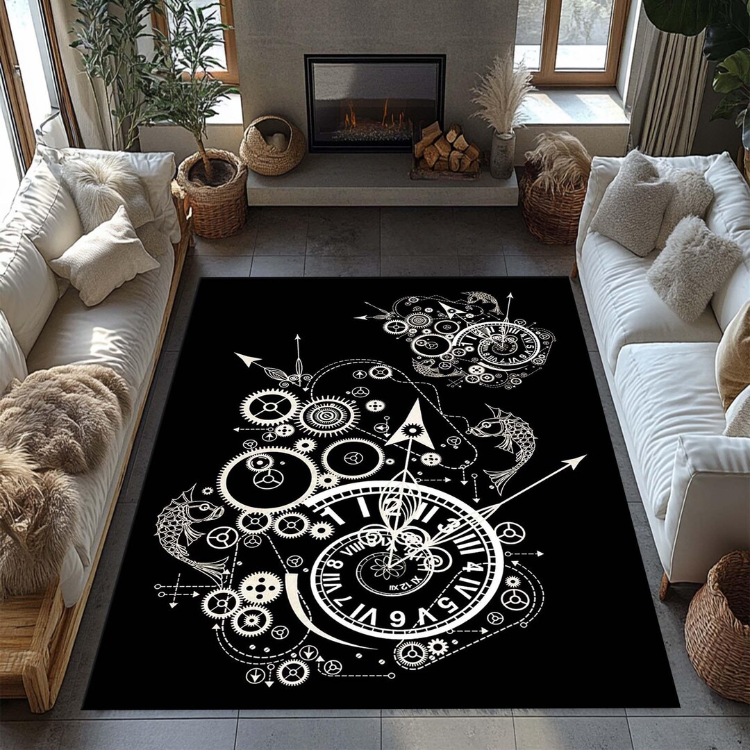 Surreal Clock Carpet, Clock Rug, Modern Area Rug, Living Room Decor ...