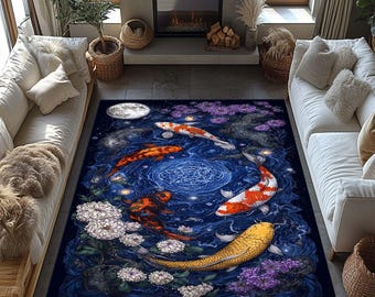 Kodama Koi Area Rug, Japanese Fish Rug, Housewarming Rug, Contemporary Art, Classic Rug, Abstract Rug, Custom Carpet, Anti-Slip Rug