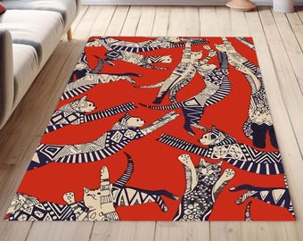 Teppich Katzenteppich, Geometrisches Muster, Boho Teppich, rutschfest