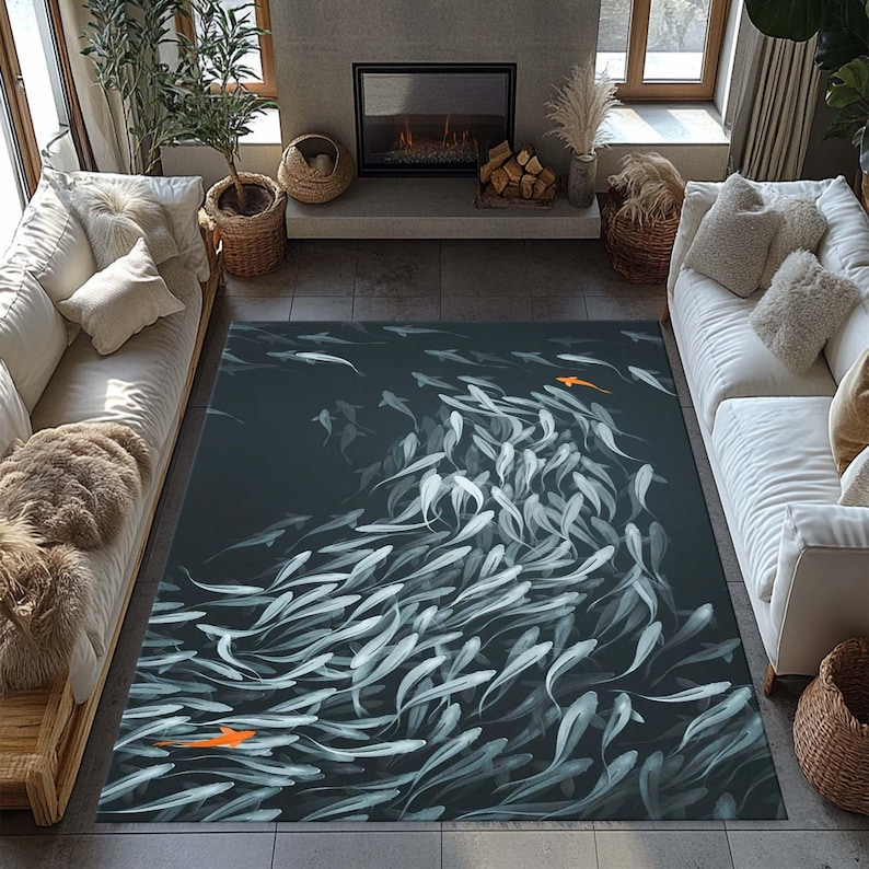 Custom Fish Can Rug Fish Pattern Rug, Ocean-themed Carpet, Coastal Decorative Rug ...
