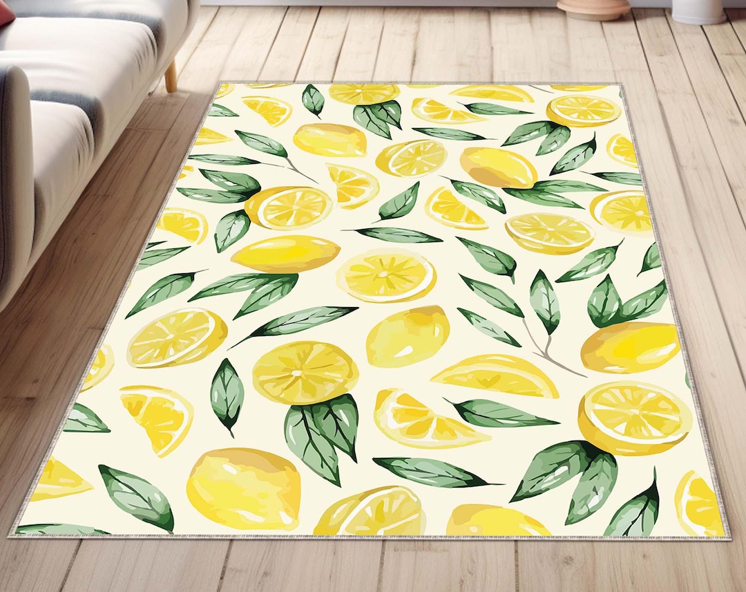 Simple Lemon Rug Lemon Pattern Rug, Washable Kitchen Floor Decor, Striped Indoor Rug - Etsy
