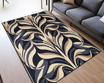 Abstract Rug, Rustıc Rug, Abstract Rug, Washable Area Rugs, Rugs for Living Room And Bedroom, Digital Print Rug, Modern Rug, Gift Rug, Black