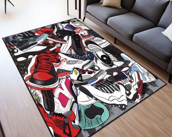 Sneakers Custom Rug, Sneakers Shoes Rug, Street Cool Rug, Sneakers Decor Rug, Sneaker Art, Fashion Street Rug, Custom Sneakers