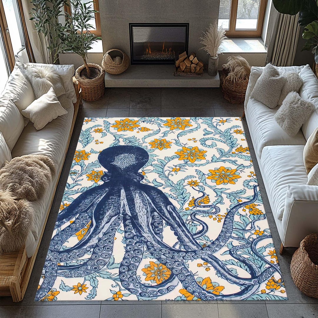 Octopus Channel Rug Octopus Rug for Living Room Bedroom Beach House Decor Carpet ...