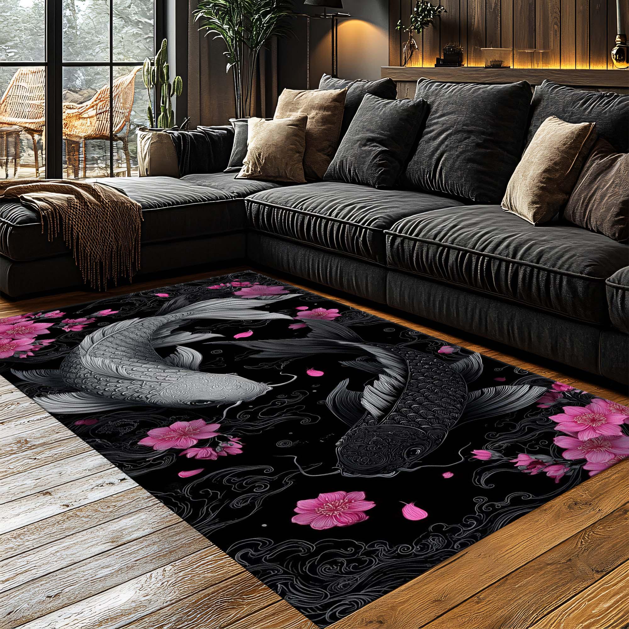 Red Koi Rug Koi Rug, Japanese Rug, Koi Fish Art Rug for Oriental Living Room Decor ...