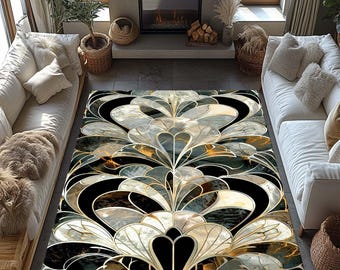 Art Deco Rug, Gray Rug, Gold Striped Rug, Gatsby Rug, Gold Lined Rug, Gold Deco Decor, Modern Area Rug Home Decor Bedroom Entryway Rug
