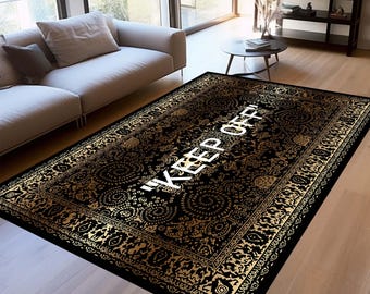 Keep Off Dark Grey Rug, Modern Living Room Decor, Personalized Gift