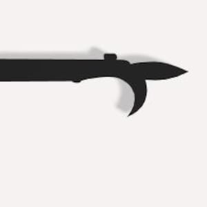 May include: A black and white illustration of a rifle. The rifle has a dark barrel and stock, with white accents on the receiver and other parts. The design is a side view, showing the details of the firearm.