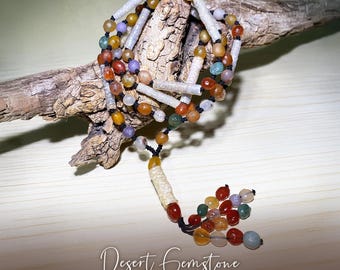 Alxa Gobi Agate Tube Bead Necklace: Mongolian Gemstone Jewelry