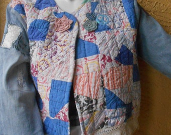 All you need is love antique patchwork quilt cropped jacket