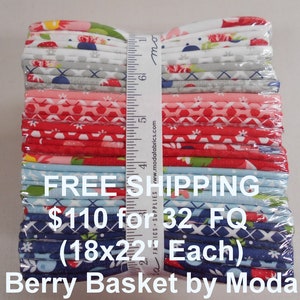 Berry Basket Flowers 32 FQ Bundle Fat quarters (each 18x22)   -FREE Shipping-   by Moda by April Rosenthal  100% Cotton NEW Fabric