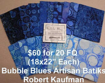 Bubble Blues Artisan Batiks 20 FQ Bundle Fat quarters (each 18x22) by Robert Kaufman 100% Cotton NEW Fabric