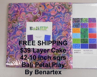 Bali Petal Play Batiks  Flowers  10"x 10" -42 Squares per Layer Cake FREE shipping-   100% Cotton NEW Benartex Fabric