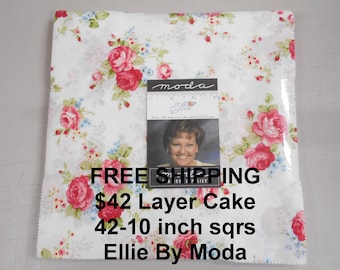 Ellie Floral 10"x 10" -42 Squares per Layer Cake FREE shipping-   100% Cotton NEW By Moda Brenda Riddle Designs