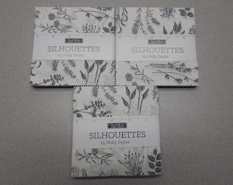 Silhouettes Floral Cream Gray THREE 5" Charm Packs 126 squares Total -FREE shipping-   100% Cotton NEW By Moda by Holly Taylor