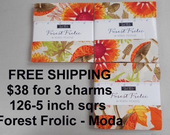 Forest Frolic Autumn THREE 5" Charm Packs 126 squares Total -FREE shipping-   100% Cotton NEW By Moda- Robin Pickens