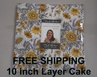 Honey & Lavender Bees Floral 10"x 10" -42 Squares per Layer Cake FREE shipping-   100% Cotton NEW By Moda  Deb Strain