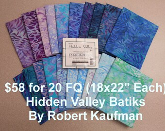 Hidden Valley Artisan Batiks 20 FQ Bundle Fat quarters (each 18x22) by Robert Kaufman 100% Cotton NEW Fabric