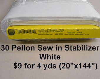 Pellon #30 Sew in Stabilizer Light Weight White 4 yards for NINE Dollars 20"x144" inch Quilting quilt Notion MADE in USA