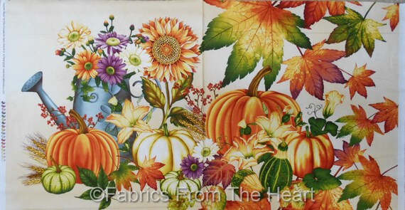 Live Within your Harvest Autumn Sunflowers Fall 23x44" Panel Henry Glass Fabric
