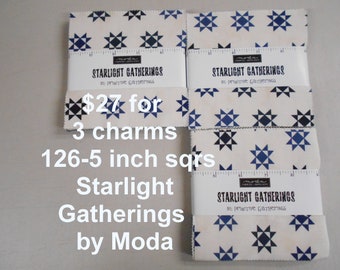 Starlight Primitive Gatherings by Moda THREE 5" Charm Packs 126 squares Total, 100% Cotton NEW Fabric
