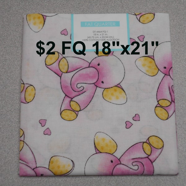 Baby Pink Elephant Hearts 1 FQ Fat quarter (each 18x21) by David Textiles 100% Cotton NEW Fabric