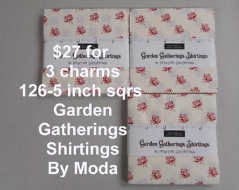 Garden Gatherings Shirting by Moda THREE 5" Charm Packs 126 squares Total, 100% Cotton NEW Fabric By Primitive Gatherings