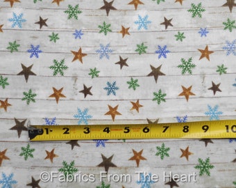 Pine Cone Lodge Stars Snowflakes on Tan BY YARDS Cotton By Henry Glass Cotton FLANNEL Fabric