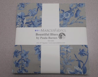 Bountiful Blues Floral 10"x 10" -42 Squares per Layer Cake FREE shipping-   100% Cotton NEW By Marcus Fabrics, Paula Barnes