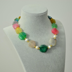 Colorful Agate Necklace, Colored Agate Necklace, Rainbow Agate Necklace for Birthday Gift or Best Friend Gift, Anniversary Gift