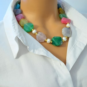 Colorful Agate Necklace, Colored Agate Necklace, Rainbow Agate Necklace for Birthday Gift or Best Friend Gift, Anniversary Gift