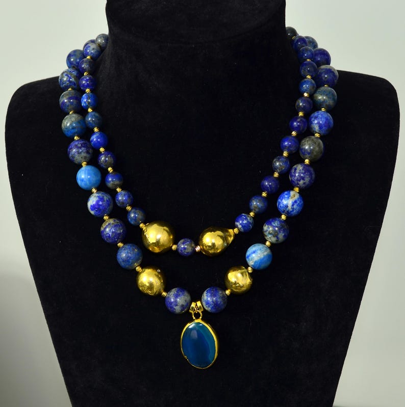 Blue necklace, lapis lazuli, lapis lazuli neclace, baroque pearl, anniversary gift, birthday gift, gold plated pearl, lapis lazuli stone, beaded necklace, lapis lazuli jewelery, dark blue jewelry, gemstone necklace, gemstone beads