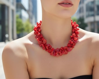 Red Coral Necklace, Handmade Necklace for Anniversary Gift