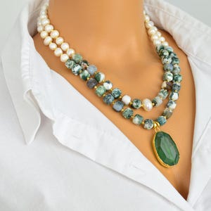 Moss Agate & Pearl Necklace: Unique Gemstone Jewelry