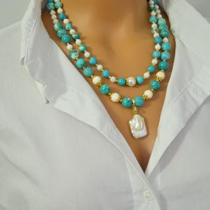 Turquoise Necklace Handmade Natural Turquoise Beads Jewelry Gift for Anniversary Birthday Women’s Accessory
