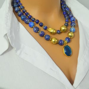 Blue necklace, lapis lazuli, lapis lazuli neclace, baroque pearl, anniversary gift, birthday gift, gold plated pearl, lapis lazuli stone, beaded necklace, lapis lazuli jewelery, dark blue jewelry, gemstone necklace, gemstone beads