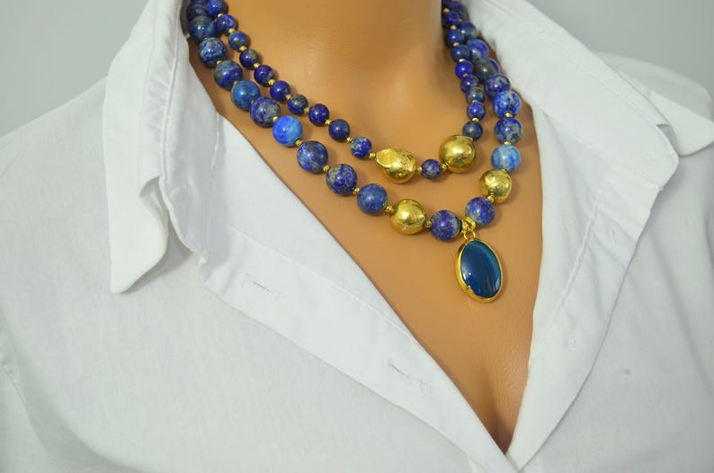 Blue necklace, lapis lazuli, lapis lazuli neclace, baroque pearl, anniversary gift, birthday gift, gold plated pearl, lapis lazuli stone, beaded necklace, lapis lazuli jewelery, dark blue jewelry, gemstone necklace, gemstone beads
