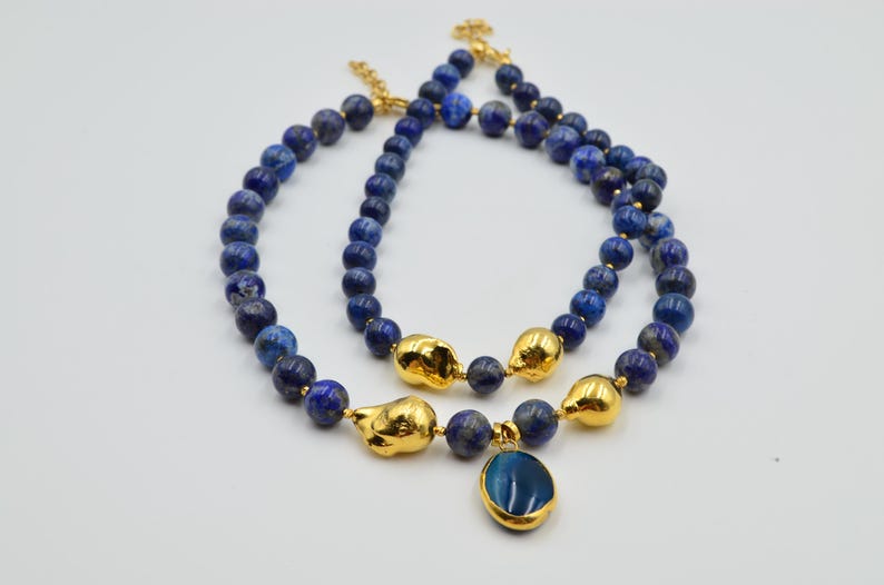Blue necklace, lapis lazuli, lapis lazuli neclace, baroque pearl, anniversary gift, birthday gift, gold plated pearl, lapis lazuli stone, beaded necklace, lapis lazuli jewelery, dark blue jewelry, gemstone necklace, gemstone beads