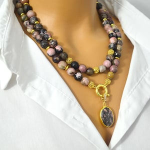 Rhodoniet ketting kralen roze edelsteen sieraden handgemaakte statement ketting voor vrouwen jubileum cadeau uniek cadeau