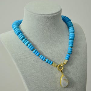 Turquoise Rondelle Necklace: Gold-Plated Moonstone Pendant, Summer Jewelry