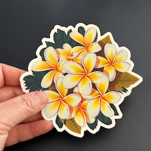 Plumeria sticker, Vinyl sticker, waterproof sticker, floral sticker, flowers, plants, flower lover gift, plant lover gift, gift for gardners