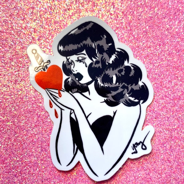 Broken Heart Bettie-  di cut sticker - Partial holographic